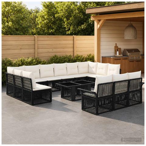 Set Divano da Giardino 14 pz Nero e Bianco Crema polyrattan - Foto 10