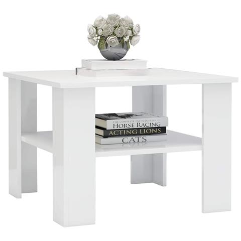 Tavolino da Salotto Bianco Lucido 60x60x42 cm Legno Multistrato - Foto 4