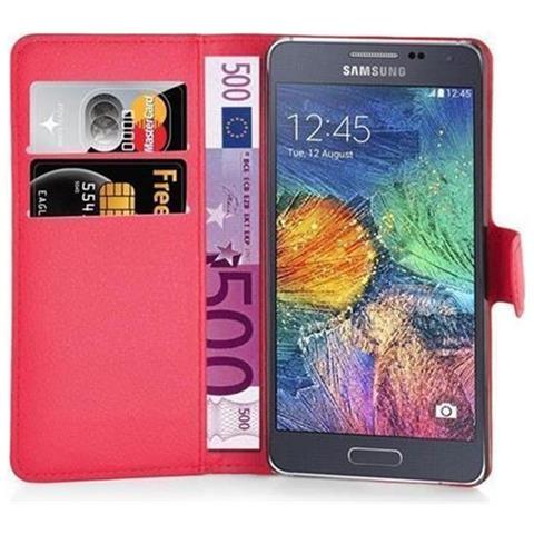 Custodia Compatibile Con Samsung Galaxy A7 2015 In Rosso Carminio - Coperchio Protettiva Con Chiusura Magnetica, Funzione Stand E Tasca Per Le Carte - Foto 2