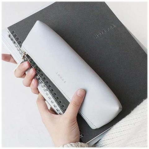 Pelle Lusso Matita Dellunit Di Elaborazione Caso Sottile Design Metallico Con Chiusura Lampo Formato Tascabile Per Pen Make Up Brush (grigio) - Foto 4