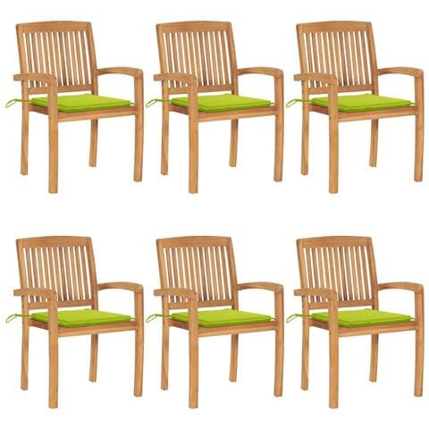Sedie da Giardino Impilabili con Cuscini 6 pz Massello di Teak - Foto 1