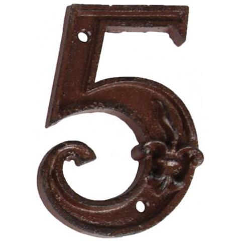 Numero Civico 5 11,8 X 8 Cm Ghisa Marrone Scuro - Foto 1