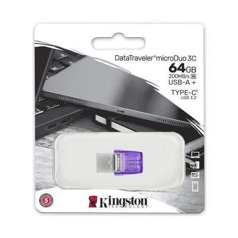 Chiavetta USB 64 GB DataTraveler microDuo 3C USB Tipo A / Tipo C 3.2 Gen 1 Colore Porpora / Acciaio inossidabile - Foto 4