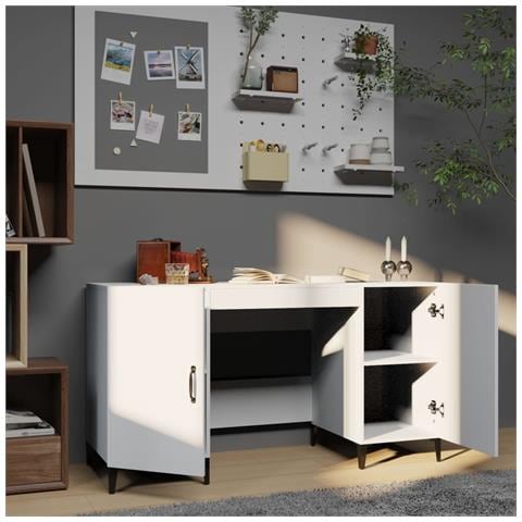 Scrivania Bianca 140x50x75 Cm In Legno Multistrato - Foto 7