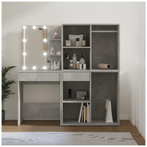 Toeletta Led Con 2 Armadietti Legno Multistrato Grigio Cemento - Foto 17