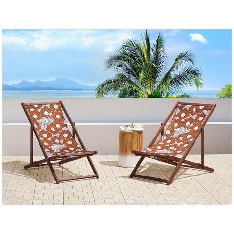 Set Di 2 Sedie A Sdraio Legno Acacia Scuro Motivo Papaveri Rosso E Bianco Anzio - Foto 1