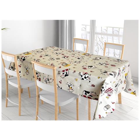 Tovaglia Miros Resinata Antimacchia Copritavolo Cucina Disegno Mucca 140x180 Mucca - Foto 1