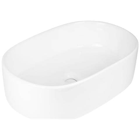 Lavabo Da Appoggio Ceramica Bianco Ovale Arredo Bagno Lavandino 56x35x14 Cm *** Finitura- : Lucido - Foto 1