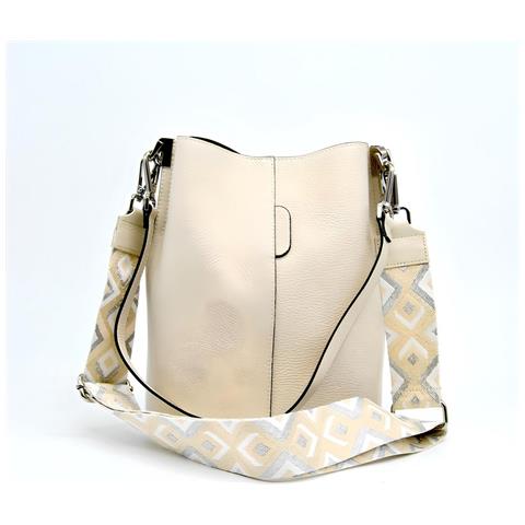 Borsa A Tracolla Venezia - Beige - Pelle Di Vitello Dollaro - 24x16,5x27,5 Cm - Foto 1