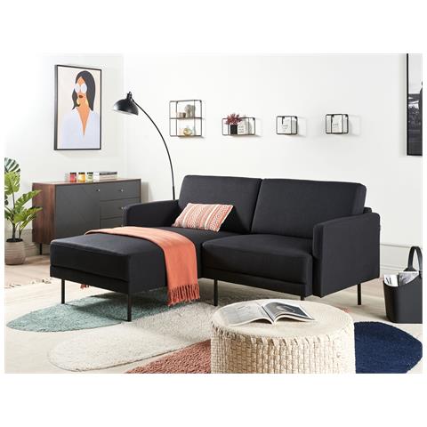 Divano Angolare 2 Posti Breda Tessuto Nero Lato Destro - Foto 1