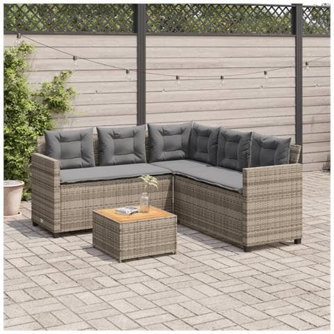 Divano da Giardino con Tavolo e Cuscini a L Grigio Polyrattan - Foto 2
