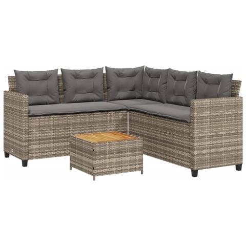 Divano da Giardino con Tavolo e Cuscini a L Grigio Polyrattan - Foto 1