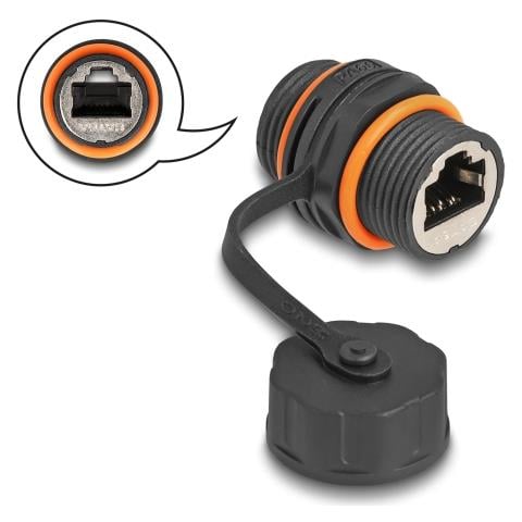 Connettore per cavo da RJ45 femmina a RJ45 femmina Cat. 6A con filettatura M20 e cappuccio protettivo IP68 antipolvere e impermeabile - Foto 2