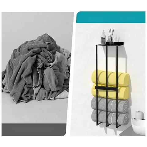 Attaccapanni Per Asciugamani In Acciaio Inossidabile Nero 75x21.5x14 Cm - Stile Moderno E Funzionale - Foto 1