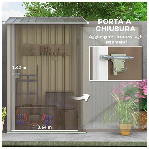 Casetta Porta Attrezzi 0.92m² in Acciaio Zincato con Tetto Inclinato e Serratura, 100x103x160 cm, Marrone - Foto 2