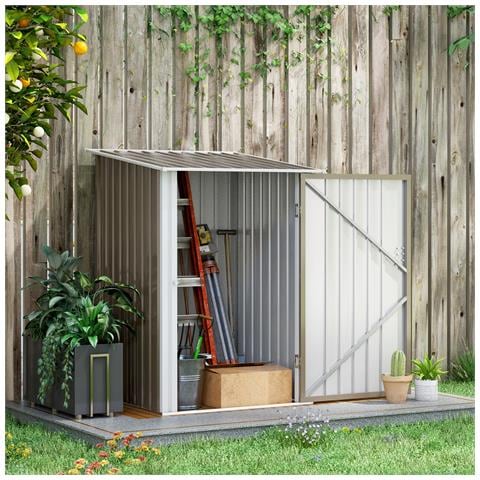 Casetta Porta Attrezzi 0.92m² in Acciaio Zincato con Tetto Inclinato e Serratura, 100x103x160 cm, Marrone - Foto 6