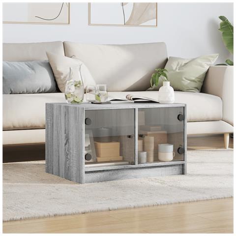 Tavolino Da Salotto Con Ante In Vetro Grigio Sonoma 68x50x42 Cm - Foto 3