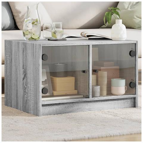 Tavolino Da Salotto Con Ante In Vetro Grigio Sonoma 68x50x42 Cm - Foto 1