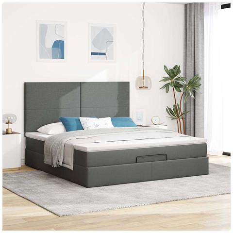 Struttura Letto Pouf Con Materasso 160x200 Cm In Tessuto - Foto 3