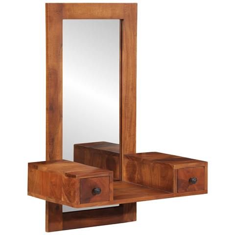 Specchio Da Parete C/ Cassetti 60x33x90cm Legno Massello Acacia - Foto 1
