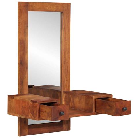 Specchio Da Parete C/ Cassetti 60x33x90cm Legno Massello Acacia - Foto 2