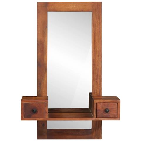 Specchio Da Parete C/ Cassetti 60x33x90cm Legno Massello Acacia - Foto 3