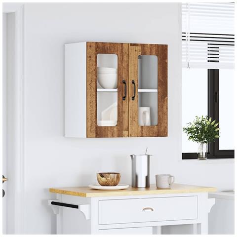 Pensile Da Cucina Con Porta In Vetro Lucca Legno Vecchio - Foto 3