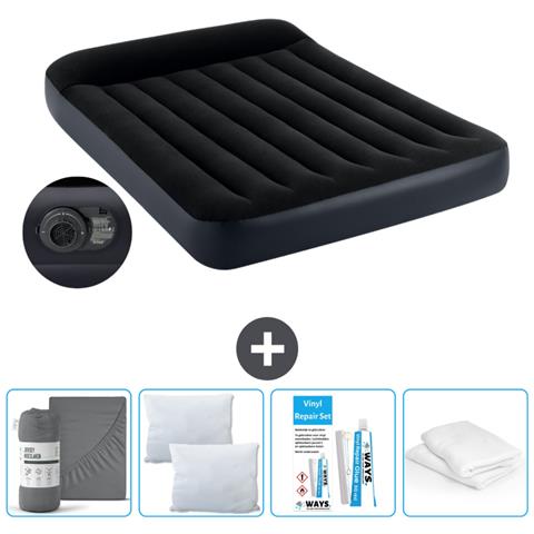 Set Materassino Gonfiabile - 191x137x25 Cm - Blu Scuro - Include Accessori Coordinati - Foto 1