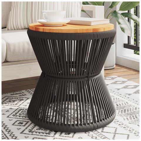 Lusso Casadino -  Tavolino Base In Filo Metallico Nero Ø 45x44 Cm Massello Acacia - Foto 8