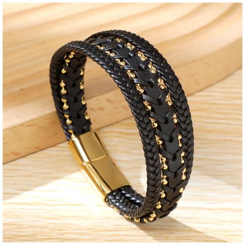 Elegante Bracciale Da Uomo Intrecciato Nero E Oro - Fatto A Mano - Foto 2