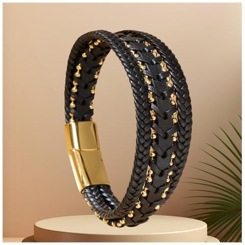 Elegante Bracciale Da Uomo Intrecciato Nero E Oro - Fatto A Mano - Foto 4