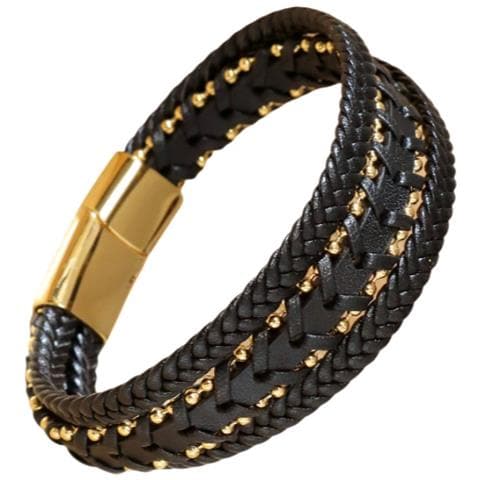 Elegante Bracciale Da Uomo Intrecciato Nero E Oro - Fatto A Mano - Foto 1
