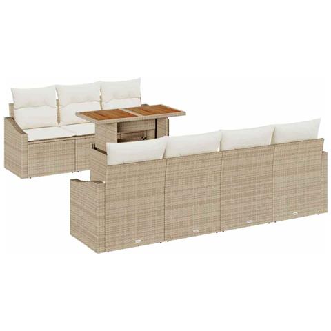 Set Divani Giardino 8 Pezzi con Cuscini Beige Rattan Poliestere - Foto 1