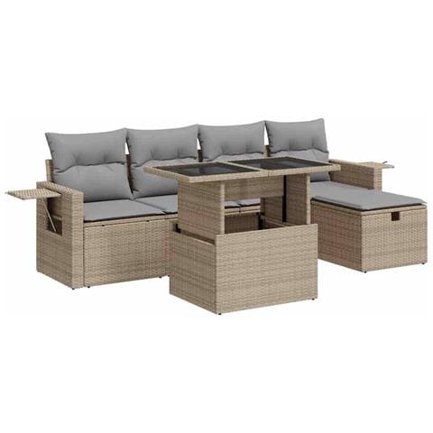 Set Divano da Giardino 6 pz con Cuscini Beige in Polyrattan - Foto 1