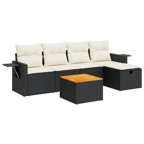 Set Divano da Giardino 6 pz con Cuscini Nero in Polyrattan - Foto 1