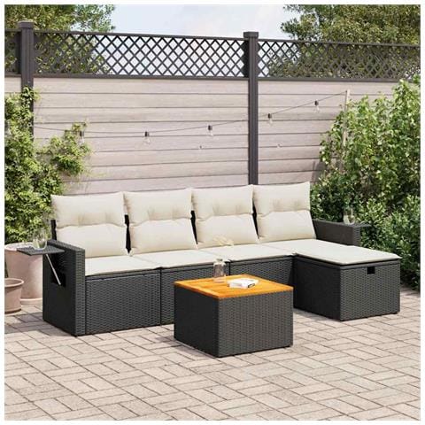 Set Divano da Giardino 6 pz con Cuscini Nero in Polyrattan - Foto 2
