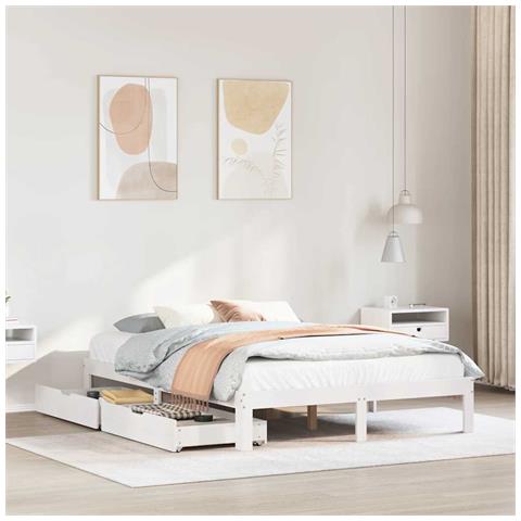 Giroletto con Cassetti Bianco 120x190 cm Legno Massello di Pino - Foto 2