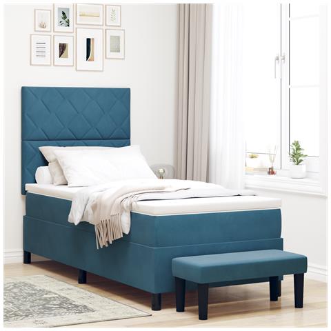 Letto a molle con materasso e panchina blu scuro 90x190 cm velluto - Foto 2