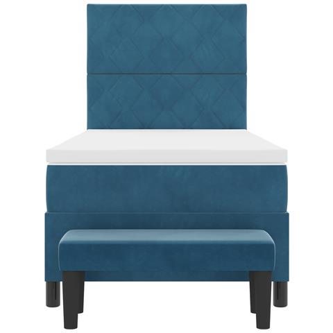 Letto a molle con materasso e panchina blu scuro 90x190 cm velluto - Foto 9