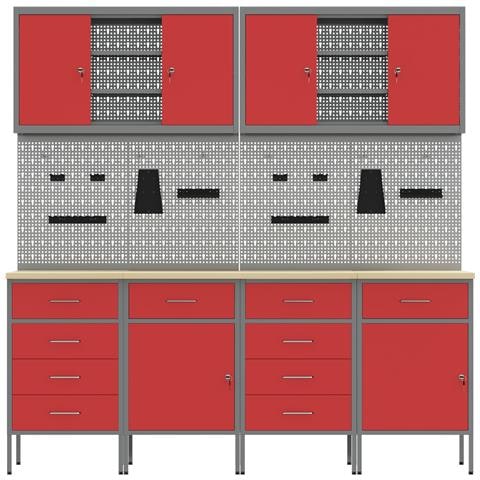 Set di mobili e pannello attrezzi di 10 pezzi rosso in MDF e metallo - Foto 8