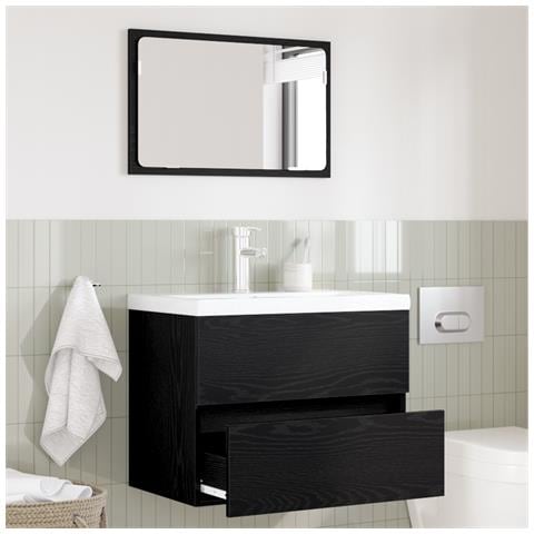 Set Mobili Bagno 2 Pezzi Nero Rovere Legno Ingengerizzato - Foto 2