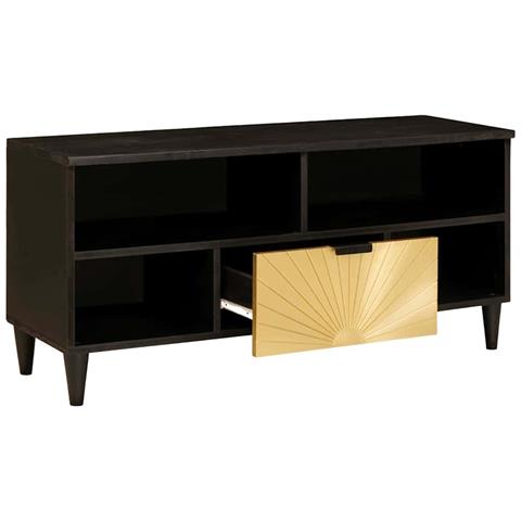 Mobile TV Nero e Oro 100 x 33 x 46 cm legno massello di mango - Foto 2