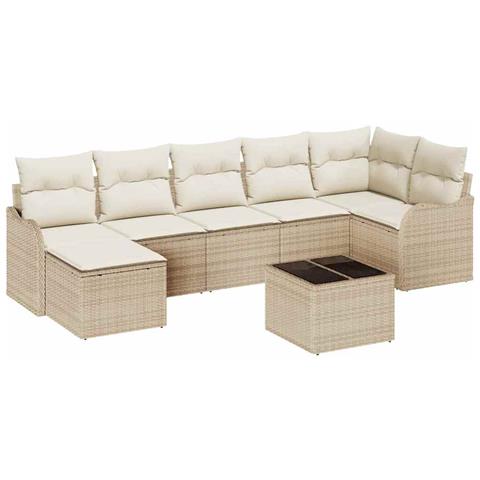 Set Divano da Giardino 8 pcs Beige e bianco Poly Rattan - Foto 1