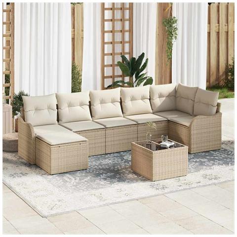 Set Divano da Giardino 8 pcs Beige e bianco Poly Rattan - Foto 2