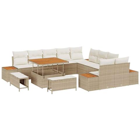 Set Divano da Giardino con cuscino 13 pcs Beige Poly Rattan - Foto 1