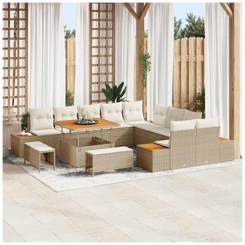 Set Divano da Giardino con cuscino 13 pcs Beige Poly Rattan - Foto 2