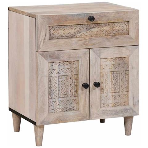 Comodino Beige 50 x 33 x 60 cm legno massello di mango - Foto 1