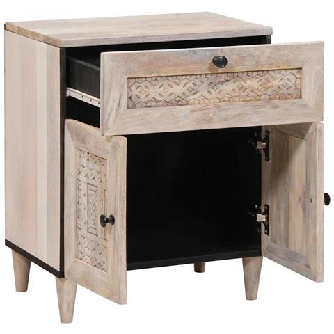 Comodino Beige 50 x 33 x 60 cm legno massello di mango - Foto 2