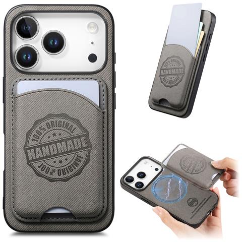 Custodia A Portafoglio Magnetica In Pelle Pu Grigia Compatibile Con Iphone 17 Con Porta Carte - Foto 4