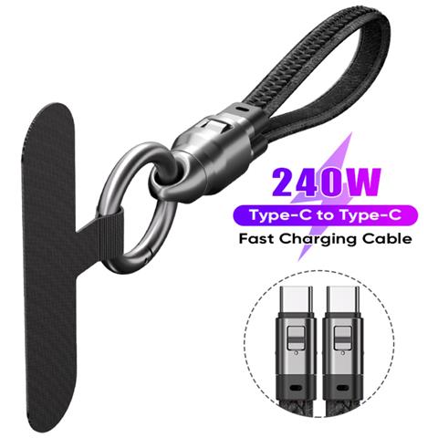 Cavo Di Ricarica Da Type-c A Type-c Pd240w Con Laccetto In Pelle Black - Foto 2